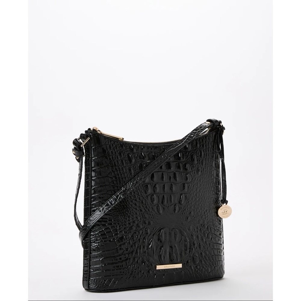 Brahmin Katie Black Croc-Embossed Crossbody Bag